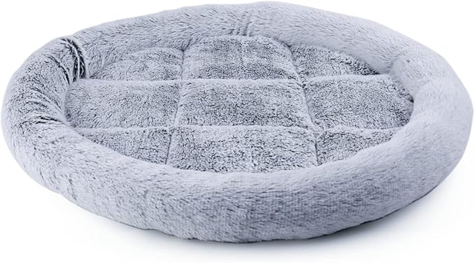 SHENGOCASE 18“ Fluffy Faux Fur Cat Tree Tower Replacement Bed Cushion Pillow with Hook Tapes, Round Donut Cuddler Cat Dog Bed for Desk Table