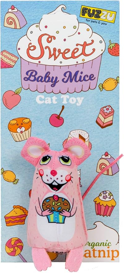 FUZZU Sweet Baby Mice Cat Toy | Cat Toy Catnip | Interactive Cat Toy | Stimulating Cat Toy | Organic Catnip | Pink
