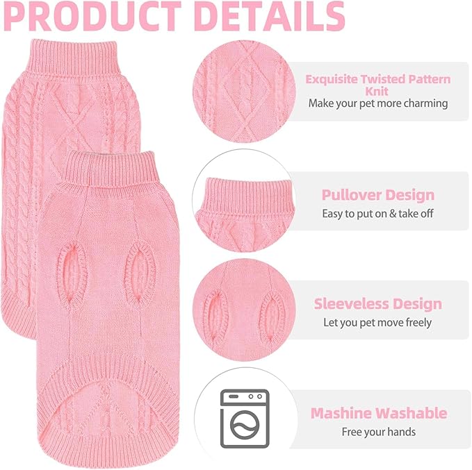 PUPTECK Winter Cat Sweater Coat - Soft Warm Cold Weather Clothes Knitwear for Kittens & Small Dogs Indoor Outdoor Wearing, Knitted Classic for Doggies Kitties Girls Boys, Pink, M