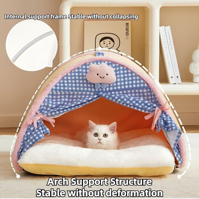 Cat House, Cat Beds for Indoor Cats, Cat Tent with Curtain Design for Winter, Cat Bed with Removable and Washable Cushion (Small)