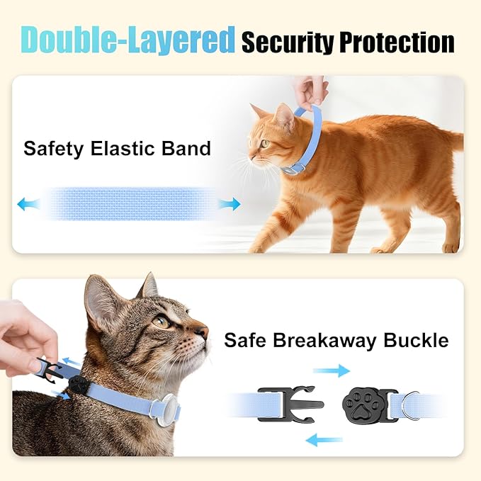 AirTag Cat Collar, Breakaway Air Tag Cat Tracker Collar with Integrated Airtag Holder Compatible with Apple Air Tag, Ultra Elastic & Comfortable Pet Tracking Collars for Cats Kittens Cat (Blue)