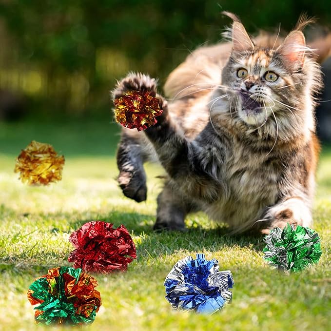 Silkfly 200 Pcs Polyester Film Crinkle Balls Cat Toys 2.36" Interactive Crinkle Ball, Colorful Balls Chew Toy for Cat Chase Ball Toys Attract Cats for Indoor Cats and Kittens to Keep Fit and Active