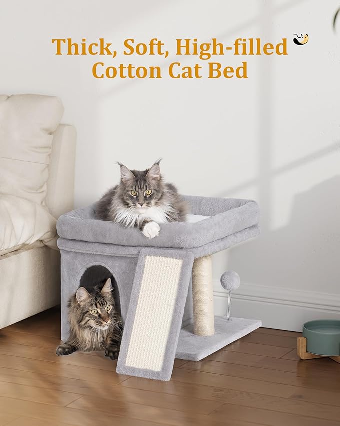 Aechonow Cat Tree Tower for Large Cat, Cat Bed House with Large Perch for Adult Cats, 20x16.5 Inch Big Platform for Indoor with Super Cozy Mat, Large Condo with Scratching Post, Light Gray