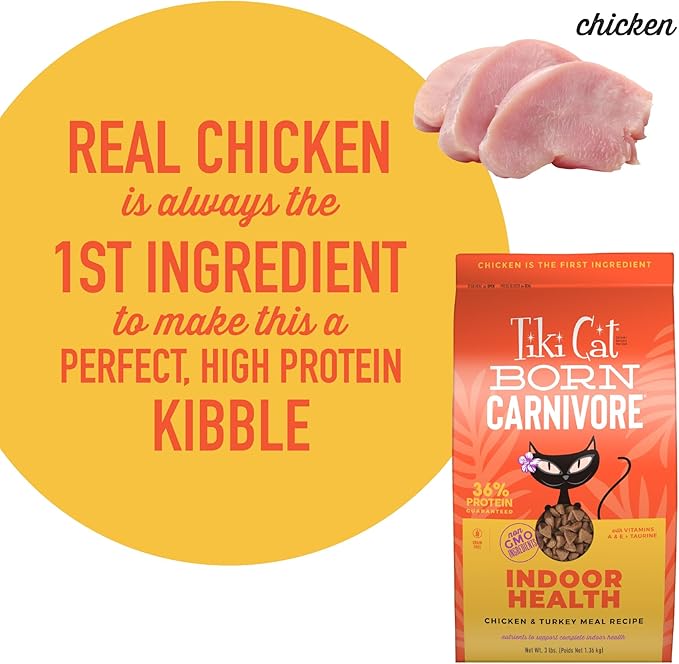 Tiki Cat Born Carnivore Indoor Health Non-GMO, Chicken and Turkey Meal Recipe 3 lbs.