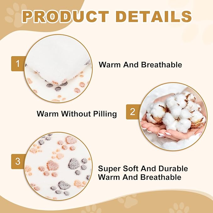 Dog Cat Bed Mat, Soft Coral Fleece Pet Cushion Pad with Cute Paw Print, Warm Washable Pet Bed 13x10 Inches, (White), Intended for Medium Small Dog Cat