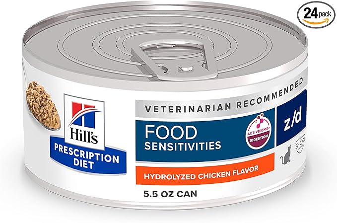 Hill's Prescription Diet z/d Skin/Food Sensitivities Wet Cat Food, Hydrolyzed Chicken, 5.5 oz. Cans, 24-Pack