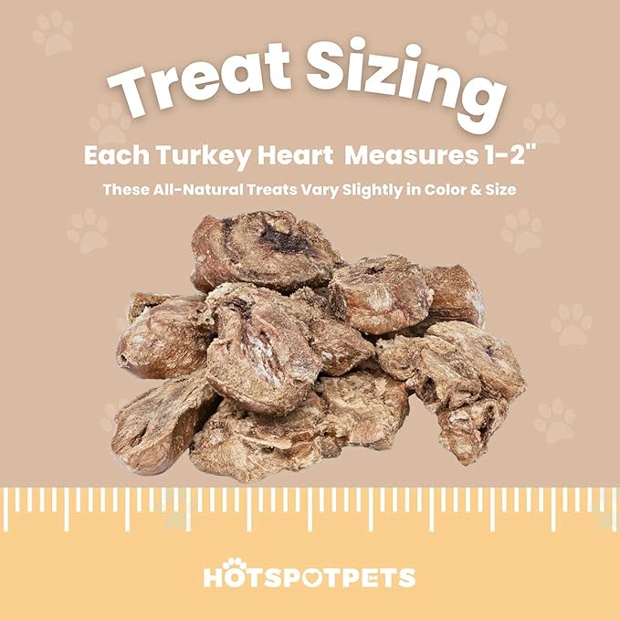 hotspot pets Freeze Dried Turkey Hearts Treats for Cats & Dogs - Made in USA, 1lb Big Bag, Single Ingredient All Natural Grain-Free Turkey Heart - Great for Training, as a Topper or Snack