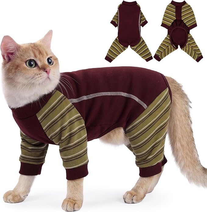 Sticky Cat Clothes, Sphynx Hairless Pajamas for Cats only, Soft Onesie for Kitten, Female Male & Hair Loss Prevention, Red L
