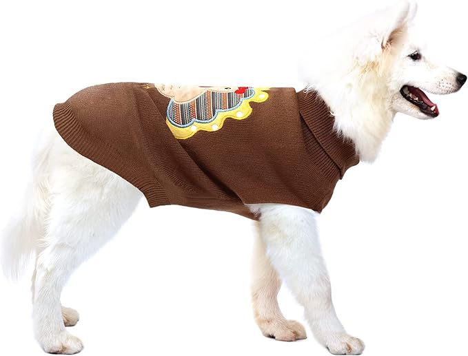 DELIFUR Thanksgiving Dog Sweater Dog Turkey Knit Sweater with Leash Hole Thanksgiving Outfit for Small Medium Dogs Fall Color (Brown1#, Medium)