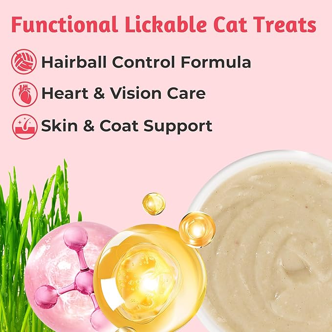 Just Try Lickable Cat Treats Variety Pack - with Taurine & Vitamin E, Cat Grass, Omega 3 Salmon Oils for Cats, Creamy Purée Grain Free - 48 Tubes