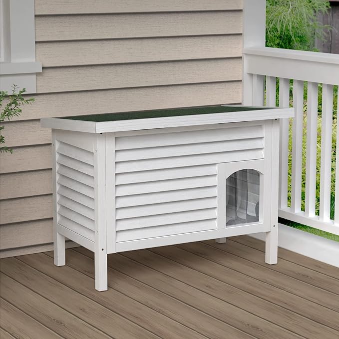 GDLF Outdoor Cat House Solid Wood Feral Cat Shelter with Waterproof Roof & Special Full Ventilation Design Keeps Multiple Felines Cool for Hot Summers 31.9" Lx18.9 Wx23.6 H