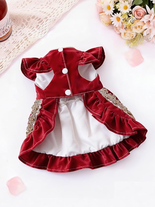Angrypet Pet Princess Dresses for Cats and Dogs with Lace Bow Valentine's Day Small Puppy Tutu Party Dress Outfits Red Small