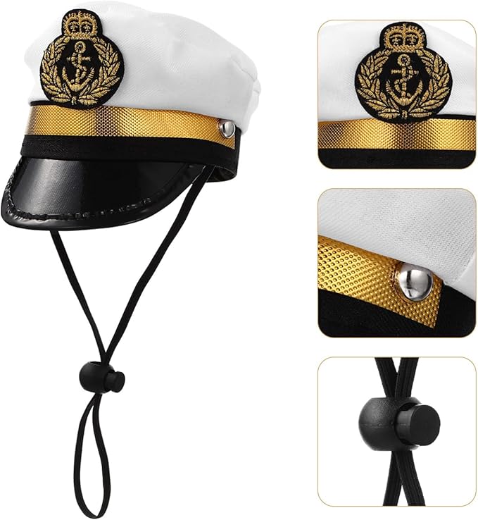 Alasum Pet Captain Hat Headpiece for Cats and Small Dogs Adjustable Polyester Costume Accessory for Parties Photo Props 5.11X3.54X3.54In