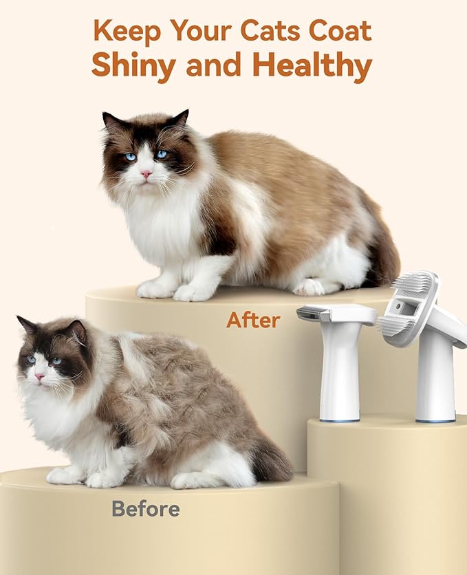 oneisall Cat Grooming Vacuum, Quiet Pet Vacuum Grooming Kit with Brush & Clippers for Hair Shedding Trimming, 6 in 1 Cat Vacuum Groomer for Pet Hair Grooming, White
