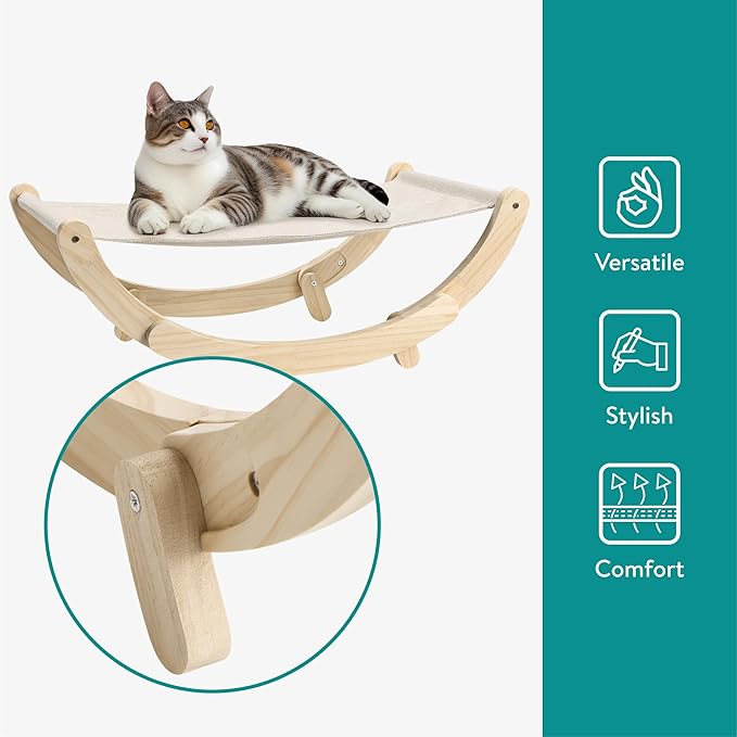Navaris Cat Swing Bed - Spacious & Comfortable Cat Hammock Bed - Elevated Cat Chair Bed for Large Cats - Cat Furniture for Outdoor or Indoor Cats - 2-in-1 Design Raised Cat Bed