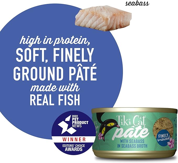Tiki Cat Luau Pâté Wet Cat Food, Seabass, 2.8 oz. Cans (12 Count)