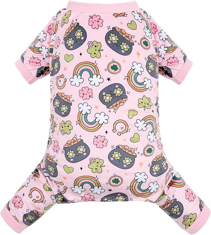 CuteBone Fleece Dog Pajamas St. Patrick's Day Clothes Puppy Jammies Pet Apparel Cat Onesie for Chihuahua Yorkie Frenchies P326M
