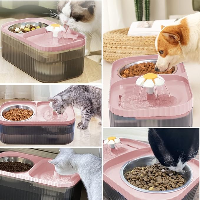 Cat Fountain Water Bowl Stainless Steel, 101oz/3L Automatic Pet Water Fountain, Dog Water Dispenser Cat Feeding Watering Supplies with 2 Filters for Cats, Dogs, Pets Pink