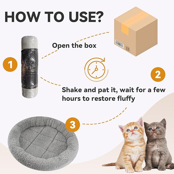 Cat Bed Mat 19.5" Round Pad with Pillow Around, Warm Plush Cushion for Small to Medium Dogs Cats Sleep/Nap, Neck Protection Mattress, Non-Slip Washable, Large