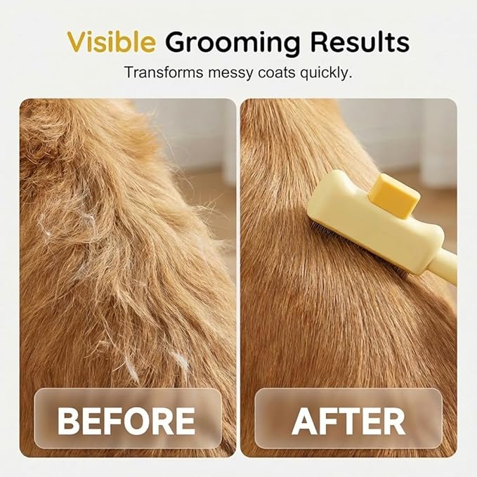 Cat Self Cleaning Pet Hair Removal Comb, Cat Grooming Brush With Long Short Stainless Steel Metal Teeth, Pet Grooming Brush For Home, Portable Cat And Dog Grooming Comb For Travel (Green)
