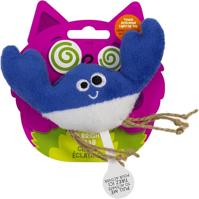 Mad Cat Be Bright Light-Up Crab Catnip & Silvervine Cat Toy | Touch-Activated LED Plush Toy for Cats | Soft, Durable Interactive Cat Toy for Day & Night Play