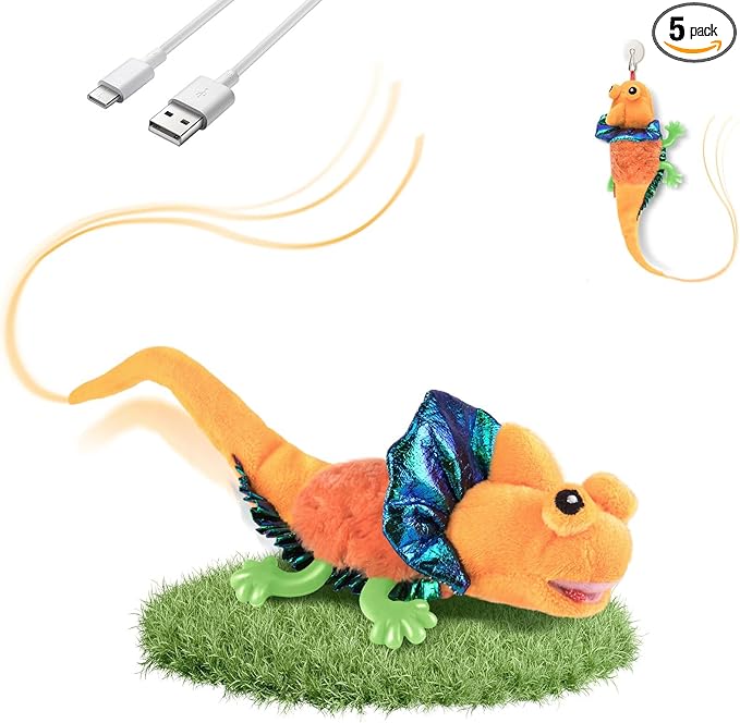 Migipaws Cat Toys, Touch Activated Flapping Chirping Lizard Kitten Toy with Catnip for Indoor Cats Kicker, Rechargeable (Orange)