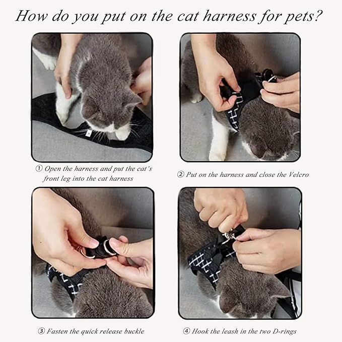 Cat Harness and Leash Escape Proof,Breathable Soft Kittens Vest for Cats Dogs, Escape Proof with Bell and Bow-Knot Decoration Christmas ……