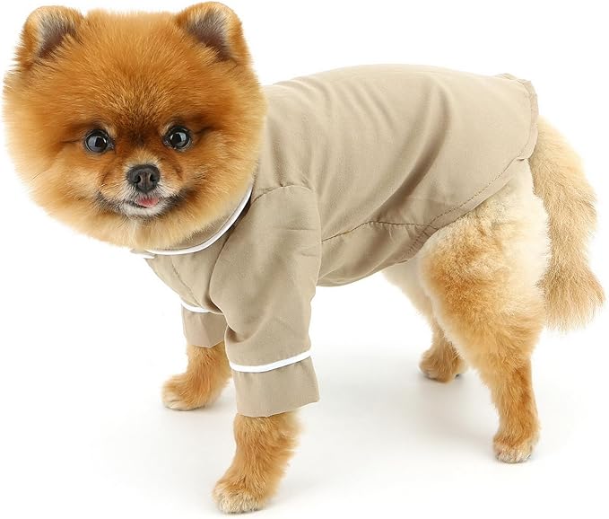 SMALLLEE_LUCKY_STORE Dog Pajamas for Small Medium Dogs Cats Soft Pet Sleepwear Shirts Comfortable Lapel Pjs Loungewear Clothes Bulldog Chihuahua Yorkie Two-Legged Outfit, Khaki, M