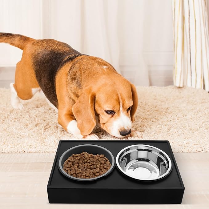 SUPVOX Elevated Stainless Steel Cat Food and Slow Feed Dog Bowl Set with Adjustable Stand for Small Pets Feeding and Watering