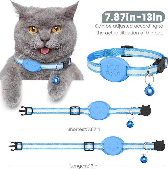 Upgrade Airtag Cat Collar, Reflective Kitten Cat Collar with Bell and Airtag Holder Compatible with Apple Airtags
