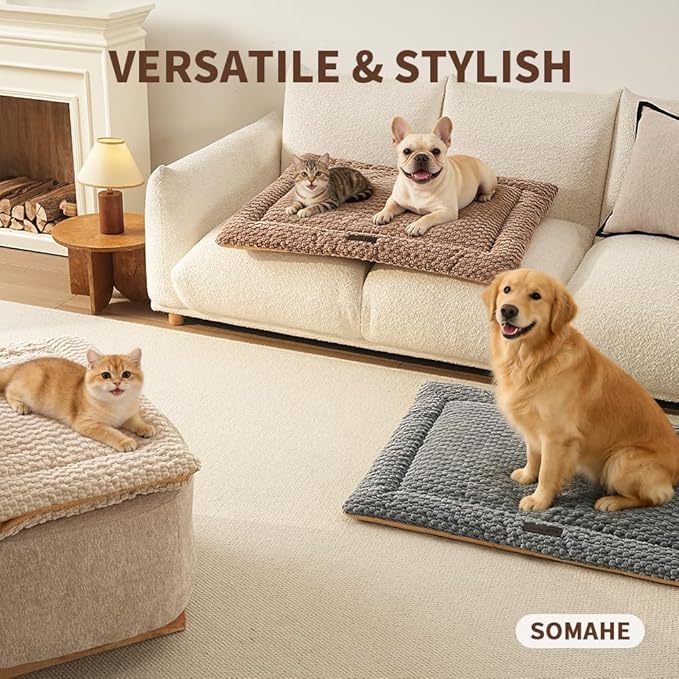 SOMAHE Cat & Dog Bed Mat, Soft Plush Flat Cat Bed with Non-Slip Bottom, 1.2" Thick All-Season Kneading Cushion, Machine Washable Pet Bed for Cats & Small Dogs 20×27Inch, Coffee