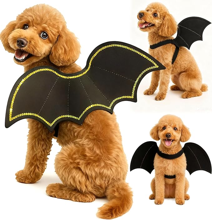 Halloween Dog Bat Wings Costume - Pet Costume for Party Puppy Apparel for Small Medium Large Dogs Funny Doggy Cosplay Dress Up Accessories S-M