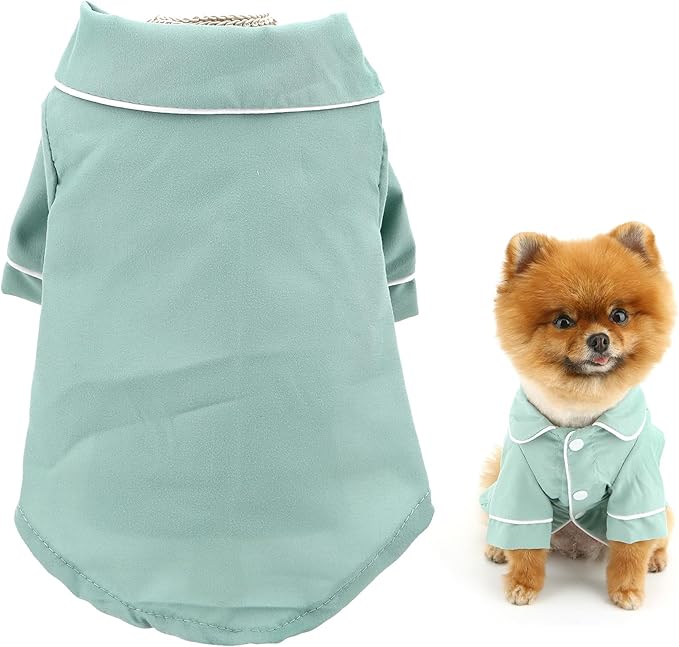 SMALLLEE_LUCKY_STORE Dog Pajamas for Small Medium Dogs Cats Soft Pet Sleepwear Shirts Comfortable Lapel Pjs Loungewear Clothes Bulldog Chihuahua Yorkie Two-Legged Outfit, Green, XL