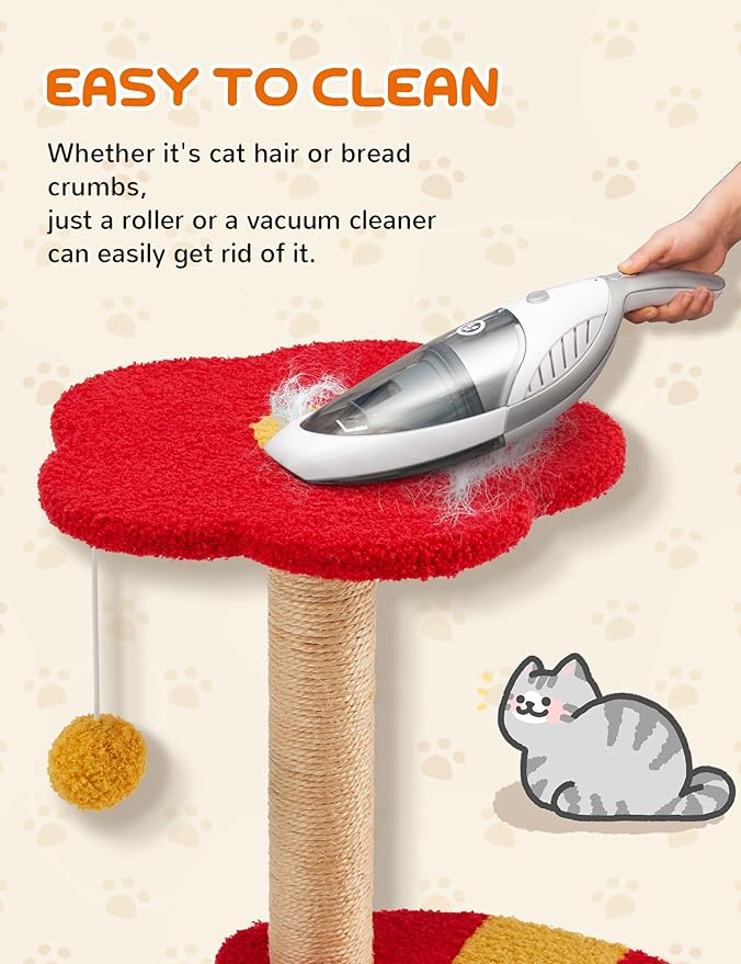 37in Cute Cat Tree, Flower Cat Tower for Indoor Cats with 3 Sisal Covered Scratching Posts, Cozy Tower Condo, Large Padded Top Perch Green Fun Cat Tree Kitty Condo Cat Furniture for Indoor Cats