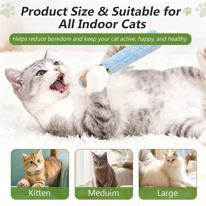 3 Pack Catnip Toys for Cats, Funny Kicker Cat Toys with Dental Rope & Jingle Bell, 100% Organic Catnip Catnip Toys, Bite-Resistant Chew Toy for Kitten Teething, Indoor Cat Toys