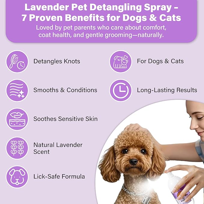 Doodle Detangler & Dematting Spray for Goldendoodles, Labradoodles & Poodles–Professional Leave-in Conditioner for Curly, High-Maintenance Coatswith Coconut Oil, Lavender Scent, Safe for Dogs & Cats