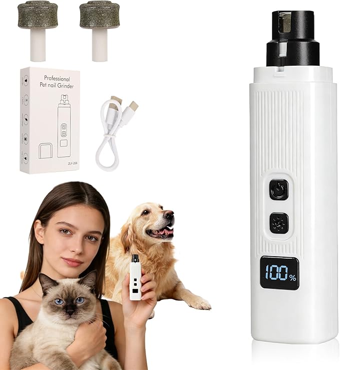 Cat Nail,2-Speed Electric Pet Nail Grinder, Safe Cut Cat Nail Trimmer Rechargeable Dog Nail Clippers with Light, Cat Nail Claw Clippers,Low-Vibration Ultra-Quiet for All Cats ＆Dogs (White)