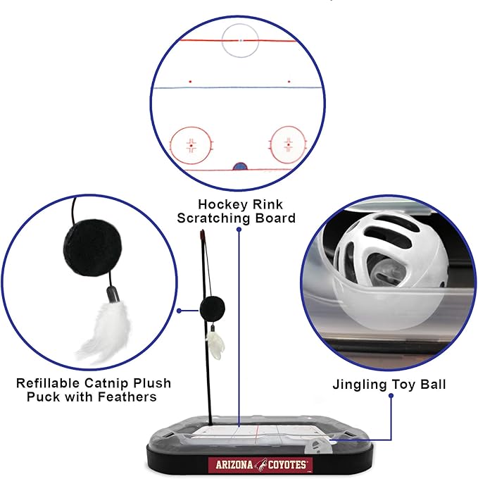 First yangi Cat Scratching & Toy - ARIZONA COYOTES Hockey Field Cat Scratcher Ball & Bell Toy, 5-in-1