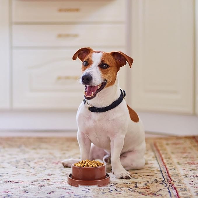 Totority Anti-Slip Plastic Pet Bowl for Dogs and Cats, Brown Round Dog Feeder Bowl with Sturdy Pp Material, Suitable for Puppy Feeding and Watering at Home Or Travel