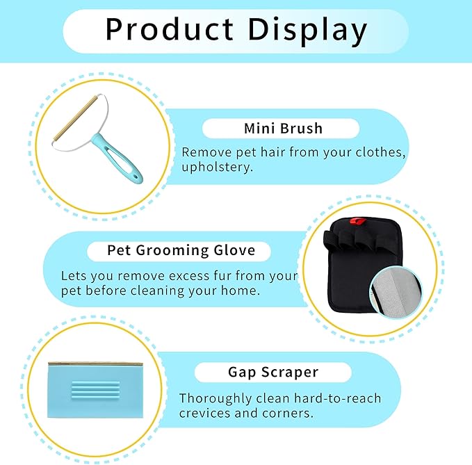 [Pet Days 2026] Lazyfeel Pet Hair Remover Rake - Adjustable 18-54" Pole, Double-Sided Rubber Brush for Carpet, Furniture, Stairs & Car,Includes Washable Pads, Handheld Brush & Wall Hook