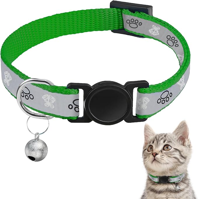 Cat Collar Breakaway, Reflective Kitten Collar with Bell, Safety Buckle Kitten Collar, Lightweight, Adjustable, Comfortable, Suitable for Boy Girl Cats (7"-13") Emerald