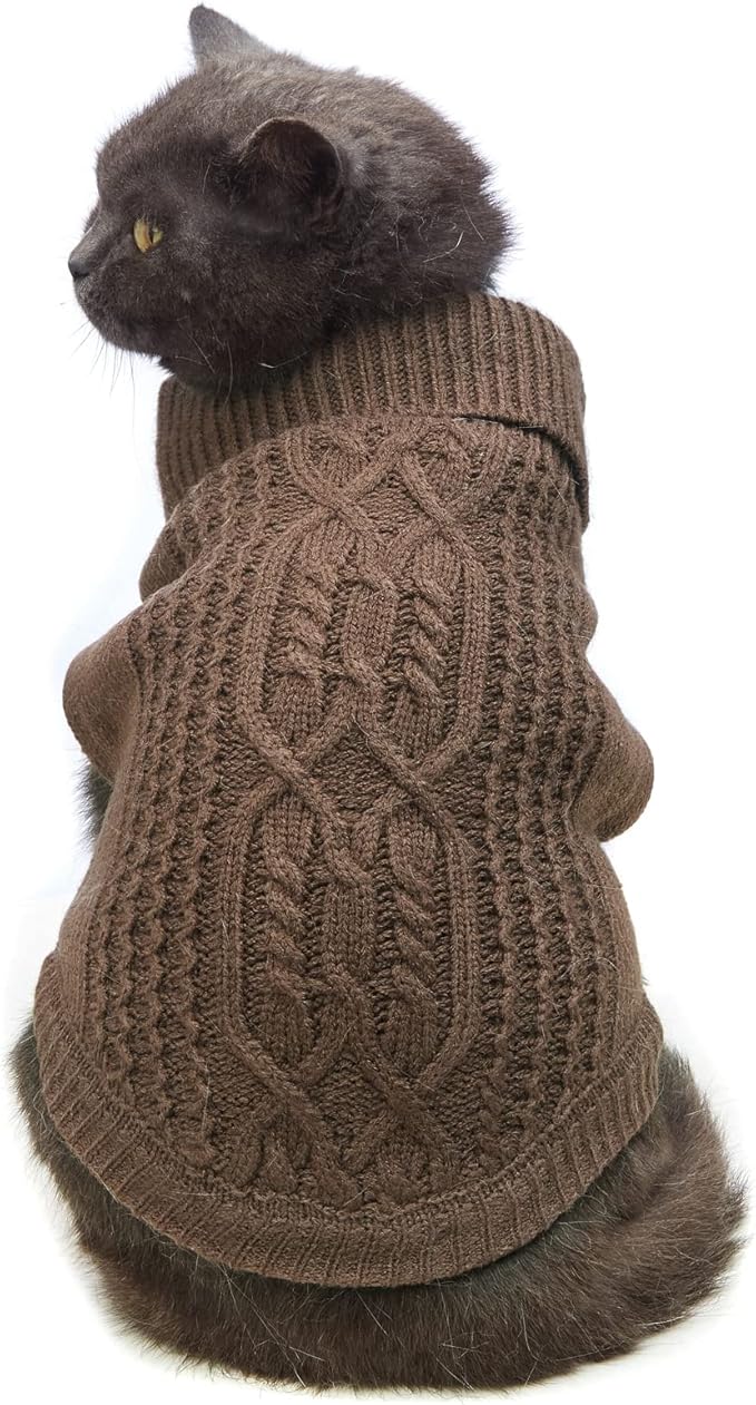 Stretchy Cat Sweater - 17 Colors & 6 Sizes | Snug Winter-Ready Knit for Boy/Girl Cats & Kittens(Brown, X-Small)