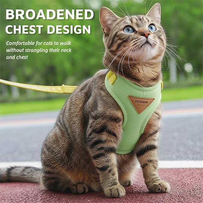 Escape-Proof Cat Harness and Leash Set - Adjustable and Comfortable - Ideal for Walking Cat Outdoors - Fits Small Dogs, Kittens, Medium, and Large Cats (Green, S)