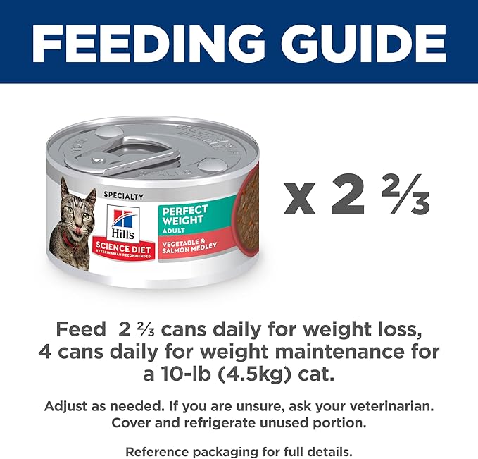 Hill's Science Diet Adult Perfect Weight Wet Cat Food, Vegetable & Salmon, 2.9 oz. Cans, 24-Pack