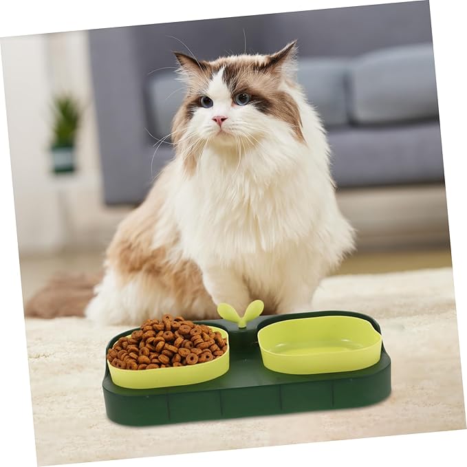 Sosoport Cat Food Feeder Non- Base Pet Bowl for Cats and Dogs Easy Feeding and Watering Green Stable Structure