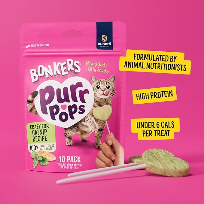 Bonkers Purrpops Freeze-Dried Catnip Flavored Lollipop Treats for Cats, 4 Pack (Pack of 13)