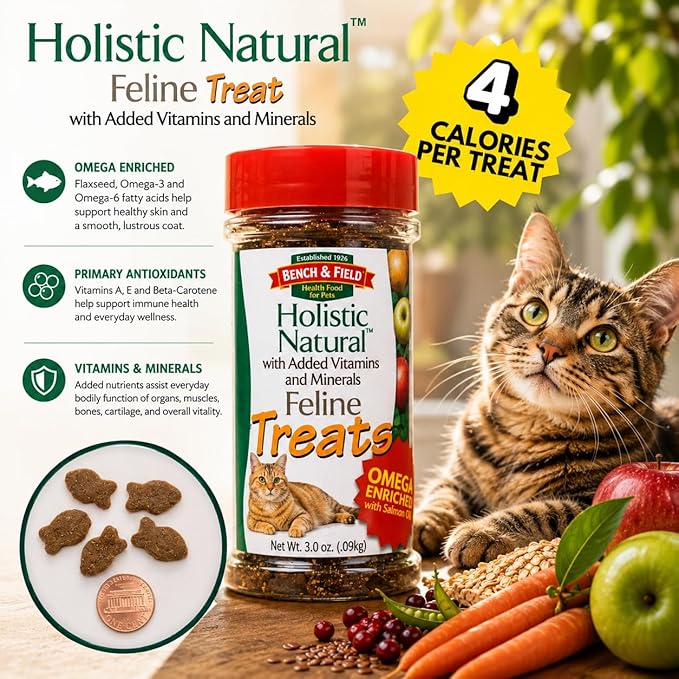 Bench & Field Holistic Natural Healthy Kitty Cat Treats | Crunchy Fish-Shaped Bites | Delicious Seafood Flavored Snack, 3-Ounce (Pack of 3 Bottles)