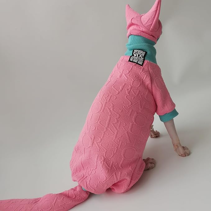 Hairless Cat Clothes Sphynx Cat Pajamas Outfits Kitten Clothes with Hat Tail Cover Pet Apparel for Cornish, Rex Devon