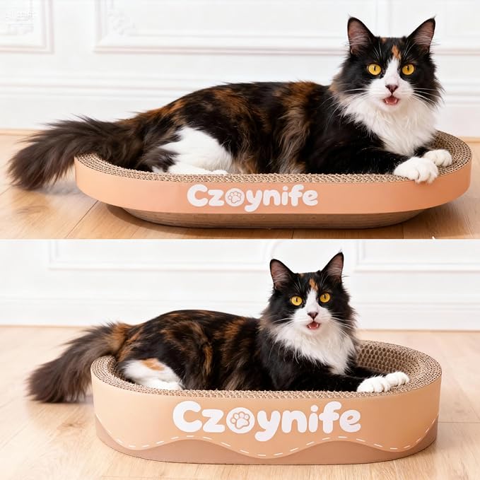 3PCS Cat Scratcher Bed, Oval Cat Scratcher Pad Bowl Nest for Indoor Cats, Round Cat Scratching Cardboard, Furniture Protector for Couch, for Kittens (Brown, 17 * 11.5 in)