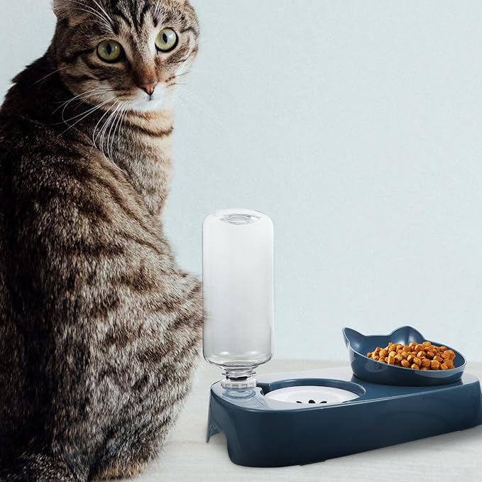 Pet Cat Dog Anti-Spill Water and Food Bowl Blue Plastic Raised Feeder with Neck Protection for Pets and Watering Supply for Home Use